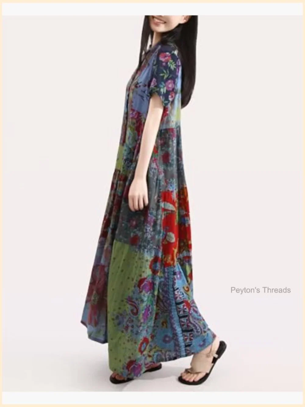 Boho Floral Maxi Sundress with Pockets Loose Fit Cotton - Picture 5 of 6